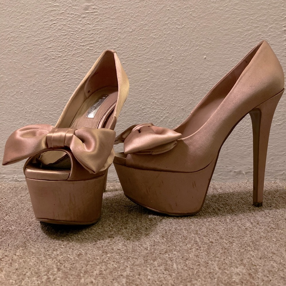 Satin Bow Platform Pumps